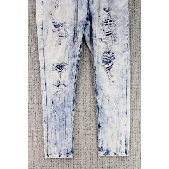 REBEL MINDS Jeans Mens Large L Blue Light Washed Distressed Stretch Slim Style - Picture 4 of 8